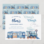 Invitation Train Bleu Chuga Chuga Choo Choo Anniversaire Mode (Devant / Derrière)