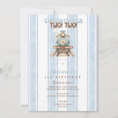 Invitation Train bleu vintage 2e anniversaire (Devant)
