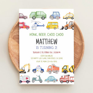 Invitation Train Camions Voitures Véhicules 3e Anniversaire