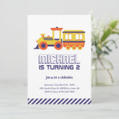 Invitation Train Carnaval Purple Yellow Kids Boys Anniversair (Debout devant)