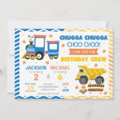 Invitation Train Choo Choo & Construction Anniversaire Commun (Devant)