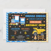 Invitation Train Choo Choo & Construction Anniversaire Commun (Devant)