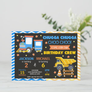 Invitation Train Choo Choo & Construction Anniversaire Commun