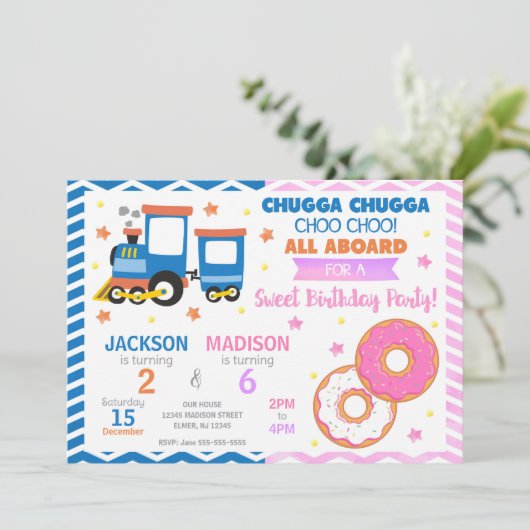 Invitation Train Choo Choo & Donuts Joint Anniversaire (Debout devant)