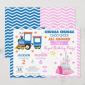 Invitation Train Choo Choo et Anniversaire Princesse Conjoint (Devant / Derrière)