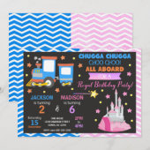 Invitation Train Choo Choo & Princess Anniversaire Commun (Devant / Derrière)