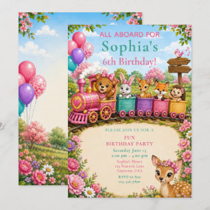 Invitation Train d'animaux de la forêt pour un 6ème anniversa
