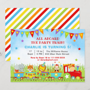 Invitation Train d'animaux de safari pour garçon pour fête d'