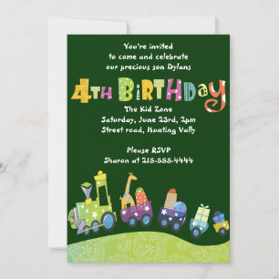 Invitation Train de fête 4e anniversaire Happy forth Invitati