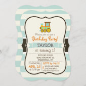 Invitation Train de jouets; Brown, Orange, Jaune, Turquoise, (Devant / Derrière)