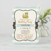 Invitation Train de jouets; Brown, Orange, Jaune, Turquoise, (Debout devant)