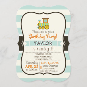 Invitation Train de jouets; Brown, Orange, Jaune, Turquoise, 