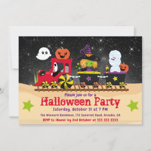 Invitation Train de monstres mignons d'Halloween