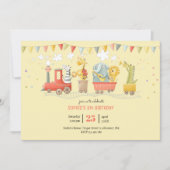 Invitation Train de musique avec animaux sauvages anniversair (Devant)