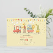 Invitation Train de musique avec animaux sauvages anniversair (Debout devant)