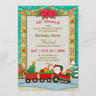 Invitation Train de Noël Anniversaire - Tous à Bord Fête Enfa