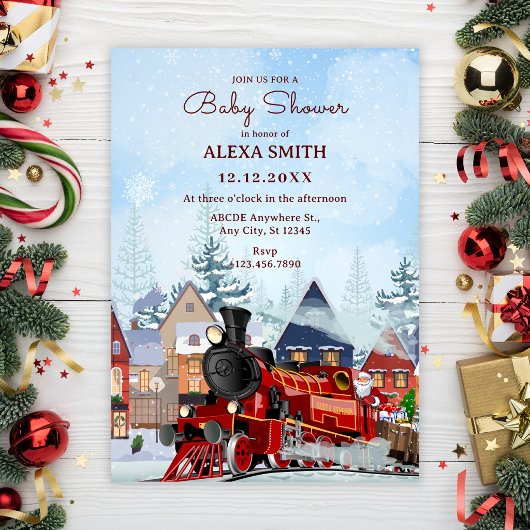 Invitation train de Noël bébé shower d'hiver