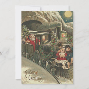 Invitation Train de Père Noël Guirlande de houx Enfants