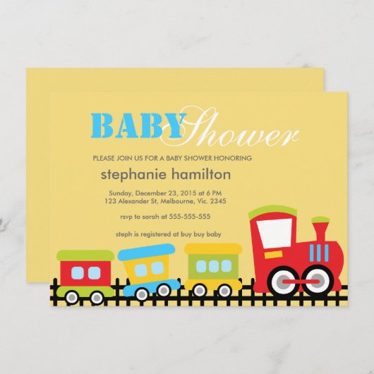 Invitation Train de transport personnalisé bébé (Devant / Derrière)