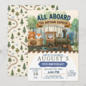 Invitation Train des Bois Aquarelle Anniversaire Express (Devant / Derrière)