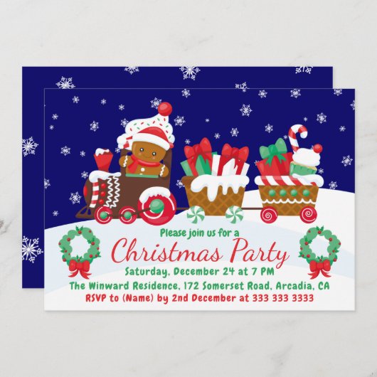 Invitation Train en pain d'épices de Noël mignon (Devant / Derrière)