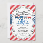 Invitation Train Engine, Red Stripes Blue Polka Dot Anniversa (Devant)