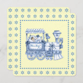 Invitation Train jaune et bleu Baby Boy Douche (Devant / Derrière)