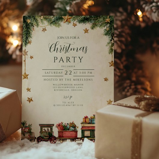 Invitation Train Jouet Fantaisie de Noël