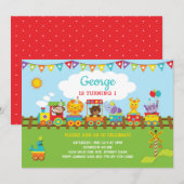 Invitation Train Jungle Animaux 1er anniversaire Safari Wild  (Devant / Derrière)