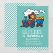 Invitation Train Lion Cute Enfants Garçons Anniversaire (Devant / Derrière)