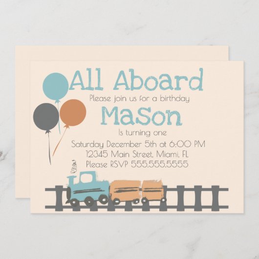 Invitation Train Rétro Enfants Première Fête d'Anniversaire (Devant / Derrière)