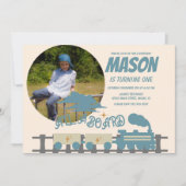 Invitation Train Rétro Fête d'anniversaire Enfants Terre  Pho (Devant)