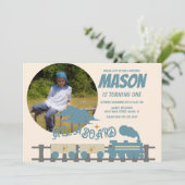 Invitation Train Rétro Fête d'anniversaire Enfants Terre  Pho (Debout devant)