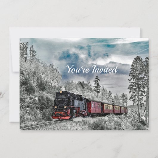 Invitation Train Snow Photo (Devant)