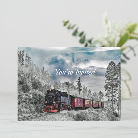 Invitation Train Snow Photo (Debout devant)