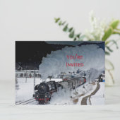 Invitation Train Steam Locomotive Photo de neige Noël (Debout devant)