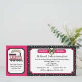 Invitation Train Ticket Birthday Party - Hot Pink et Back (Debout devant)