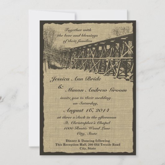Invitation Train Trestle Rustic Mariage (Devant)