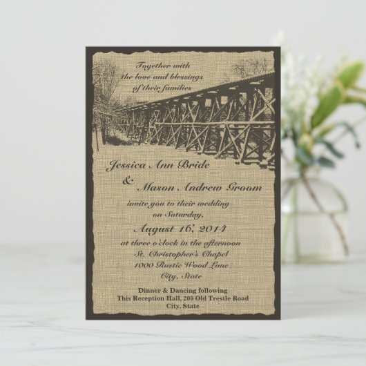 Invitation Train Trestle Rustic Mariage (Debout devant)