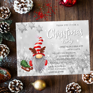 Invitation Traîneau de gnome Pin de Noël Bokeh Fête de Noël