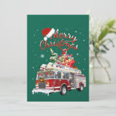 Invitation Traîneau du Père Noël Camion de pompiers Pompiers  (Debout devant)