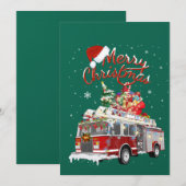 Invitation Traîneau du Père Noël Camion de pompiers Pompiers  (Devant / Derrière)