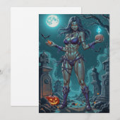 Invitation Traite d'Halloween ou ami Zombie w Cerveau (Devant / Derrière)