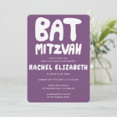 Invitation Traitement super Bat mitzvah personnalisé violet (Debout devant)