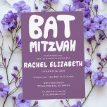 Invitation Traitement super Bat mitzvah personnalisé violet<br><div class="desc">Carte parfaite pour annoncer un bat mitzvah ! L'art à la main pour vous avec le lettrage à l'avant et un motif à l'arrière ! ENTIÈREMENT PERSONNALISABLE ! Cliquez sur "Personnaliser" ci-dessus pour modifier le texte. Cliquez sur "modifier à l'aide de l'outil de conception" pour ajuster les polices, les couleurs...</div>