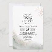 Invitation Traits d'aquarelle verte abstraite & or (Devant)