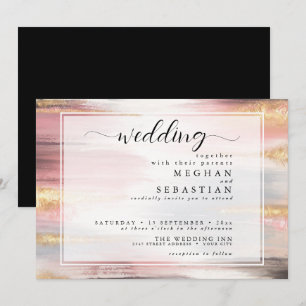 Invitation Traits de peinture abstraits Blush Or Charbon
