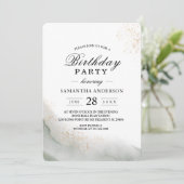 Invitation Traits de pinceau aquarelle verte et or (Debout devant)