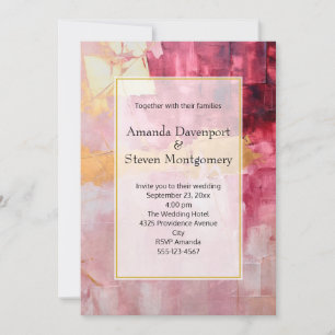 Invitation Traits de pinceau artistiques mariage or et rose