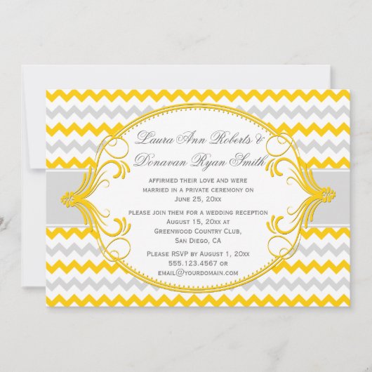 Invitation Trame Chevron Réception Uniquement Tourbillons Gri (Devant)